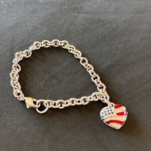 Swarovski Silver-Tone Chain Bracelet Flag Heart Charm - Red, White & Blue
